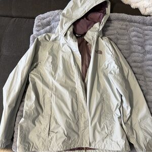 The North Face Women's Pale Gray Hooded Rain Jacket with Mauve Lining